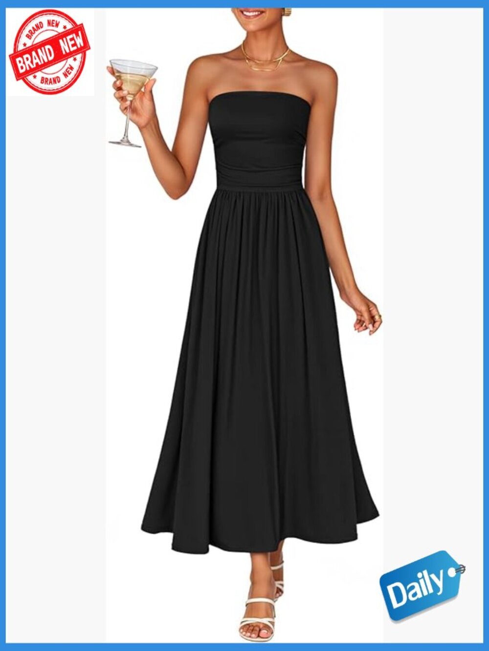 Sleeveless Strapless Ruched A Line Midi Dress Wedding Guest